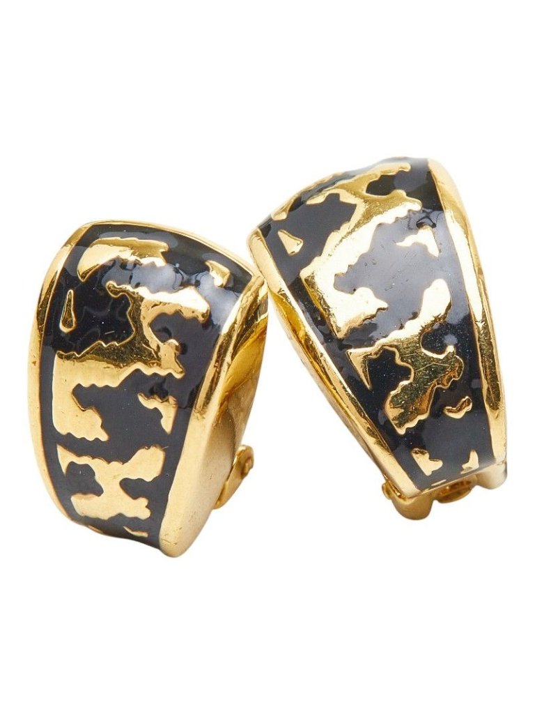 Dior Earrings Gold Black Plated